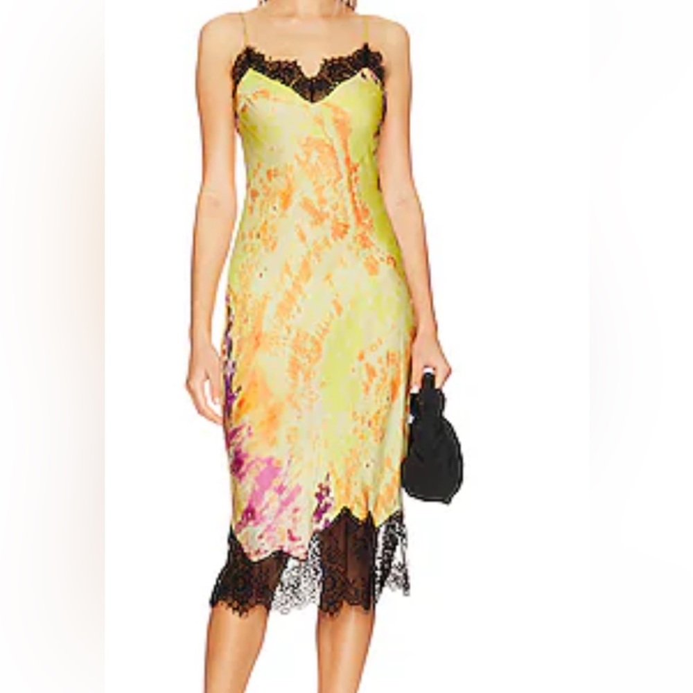 L'Academie Yellow and Orange Midi Dress